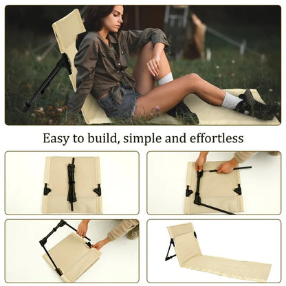 Outdoor Foldable Camping Chair Oxford Cloth Camping Floor Chair Garden Park Single Lazy Chair Backrest Cushion Picnic Back Chair