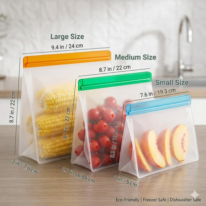 Reusable Silicone Food Storage Bag, Leak Proof Reusable Freezer Bag, Travel/Home Storage Bag Kitchen, Gift Bag Vacuum Sealed Bag