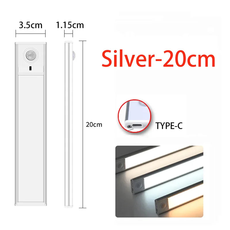 Night Light 20/30/40/60CM Motion Sensor Light Wireless USB LED Cabinet Light Wardrobe Lamp For Kitchen Cabinet Bedroom Wardrobe