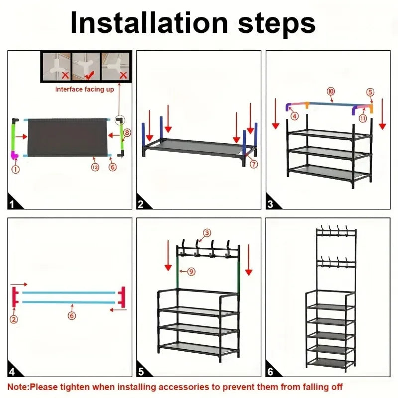 5-Level Metal Shoe Rack Tool-Free Setup Straightforward Design Multi-Purpose Shoes Boots And Sundries in Living Room Hallway