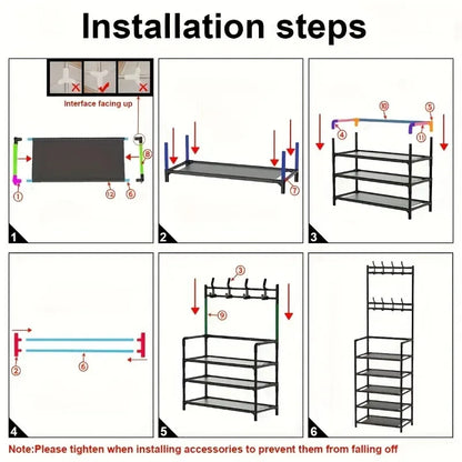 5-Level Metal Shoe Rack Tool-Free Setup Straightforward Design Multi-Purpose Shoes Boots And Sundries in Living Room Hallway