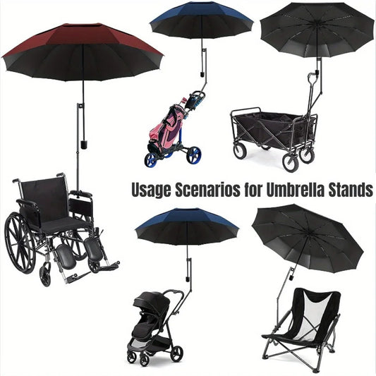 Adjustable Stainless Steel Umbrella Stand for Wheelchairs and Bicycles Rainproof Equipment, Multi-function Umbrella Stand