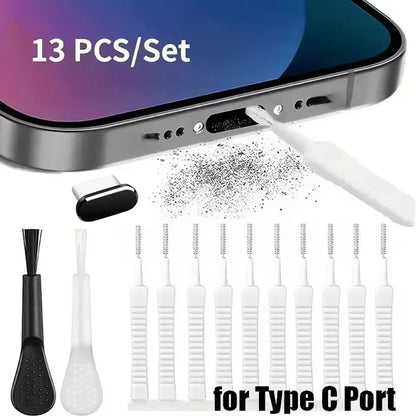 Cell Phone Charging Port Dust Plug with Cleaning Brush for IPhone 17 16 15 14Pro Max Plus Samsung Xiaomi IOS Type C Cleaner Set