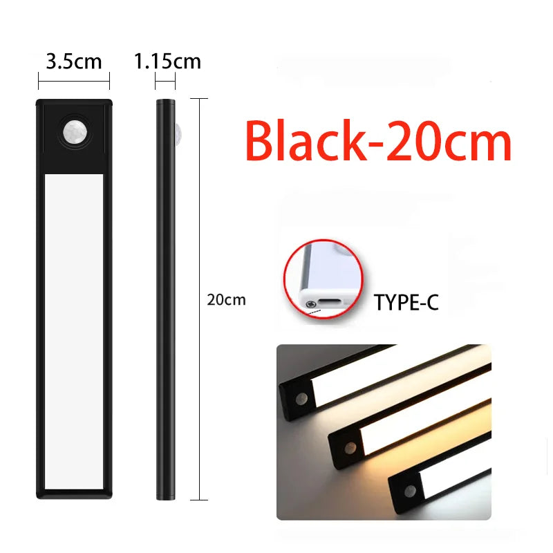 Night Light 20/30/40/60CM Motion Sensor Light Wireless USB LED Cabinet Light Wardrobe Lamp For Kitchen Cabinet Bedroom Wardrobe