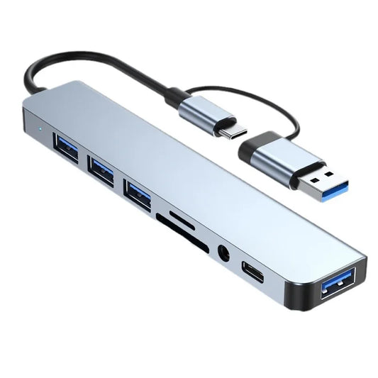 8 in 2 USB +Type C HUB Docking Station with 3.5mm Audio Jack Adapter for Micro SD Card Reader Laptop Tablet Phone Disk Converter