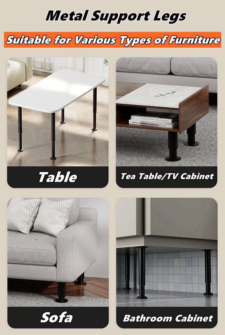 Adjustable Height Furniture Support Legs for Bed Frame, Metal Adjustable Furniture Legs for Bed/Sofa/Cabinet/Couch/Table