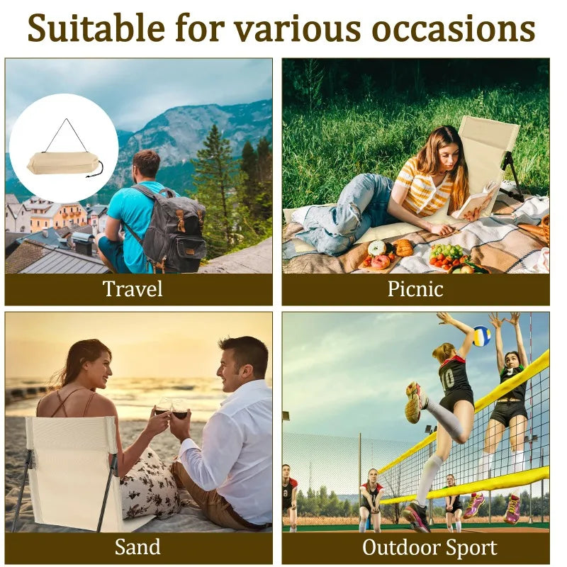 Outdoor Foldable Camping Chair Oxford Cloth Camping Floor Chair Garden Park Single Lazy Chair Backrest Cushion Picnic Back Chair