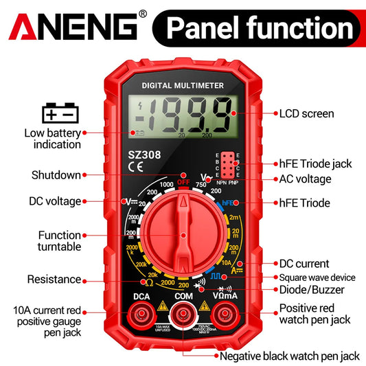 ANENG SZ308 Digital Multimeter   AC/DC Current Meter Voltage Resistance Meter Electrician LCD Screen Ohm Square Wave Test