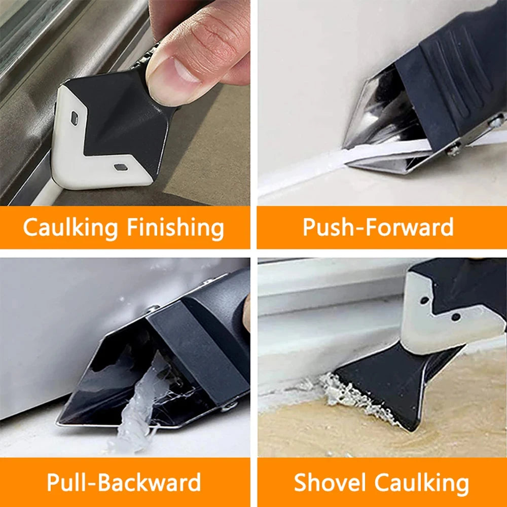 5 in 1 Metal Head Shovel Glue Tool Kit: Silicone Spatula, Caulk Remover, Grout Removal, Sealant Finishing & Corner Scrap