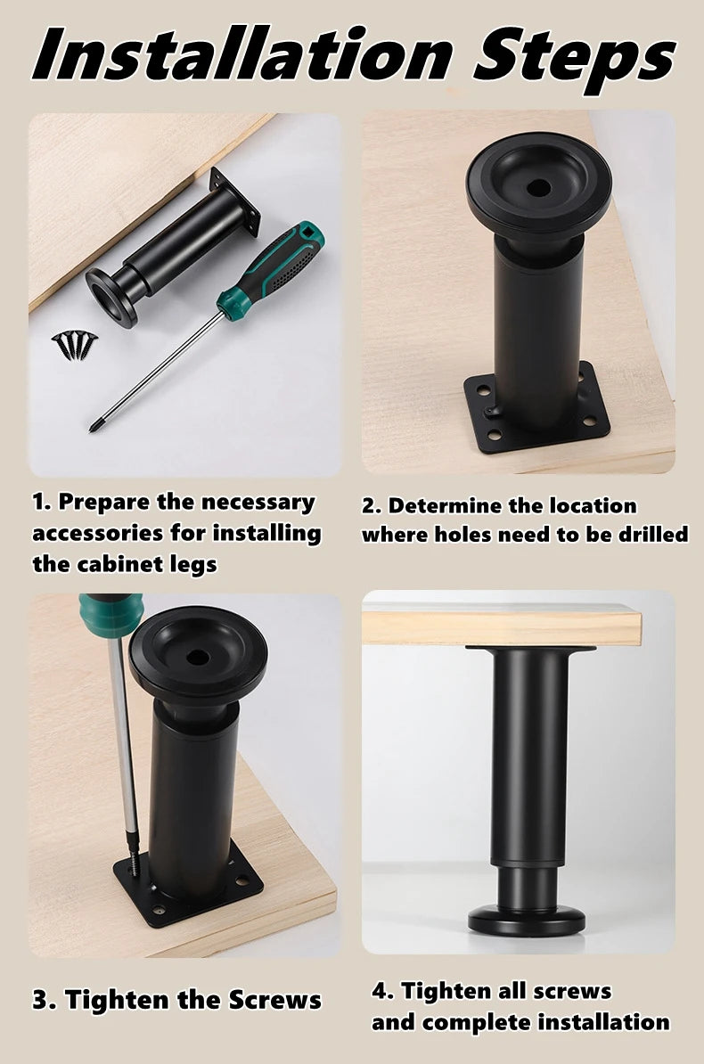 Adjustable Height Furniture Support Legs for Bed Frame, Metal Adjustable Furniture Legs for Bed/Sofa/Cabinet/Couch/Table