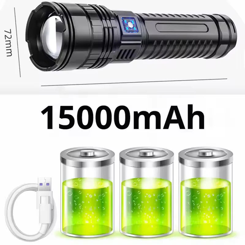 Ultra Bright Torch Built-in Battery Flash Light Emergency Spotlights 5km 1500W Most Powerful Led Flashlights Tactical