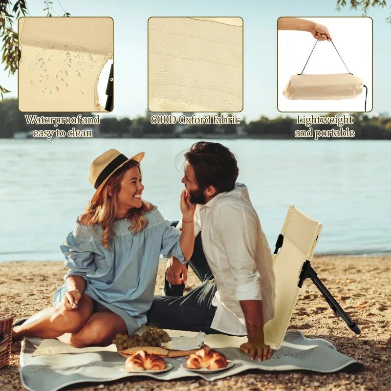 Outdoor Foldable Camping Chair Oxford Cloth Camping Floor Chair Garden Park Single Lazy Chair Backrest Cushion Picnic Back Chair