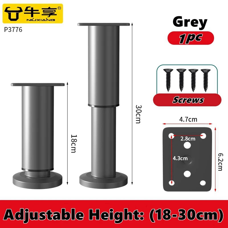 Adjustable Height Furniture Support Legs for Bed Frame, Metal Adjustable Furniture Legs for Bed/Sofa/Cabinet/Couch/Table
