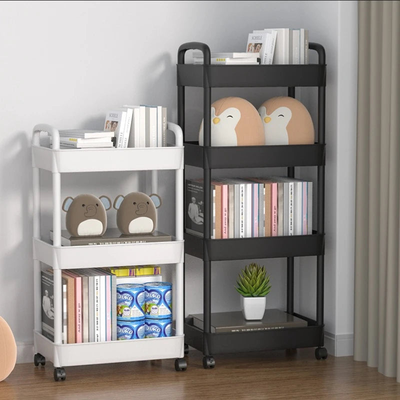 Four wheel rolling storage cart, mobile snack box and bathroom organizer, easy to assemble frame
