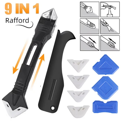 5 in 1 Metal Head Shovel Glue Tool Kit: Silicone Spatula, Caulk Remover, Grout Removal, Sealant Finishing & Corner Scrap
