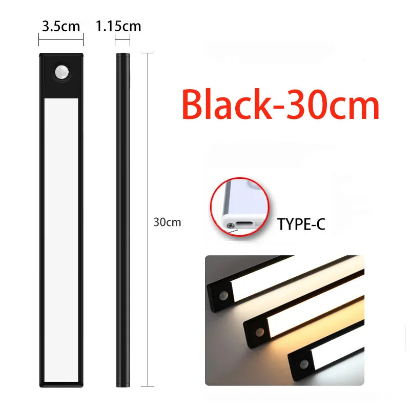 Night Light 20/30/40/60CM Motion Sensor Light Wireless USB LED Cabinet Light Wardrobe Lamp For Kitchen Cabinet Bedroom Wardrobe