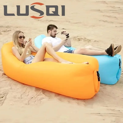 LUSQI Inflatable Lounger Air Sofa Extra Thick Foldable Couch For Outdoor Camping Beach Patio Quick Inflation Home Furniture
