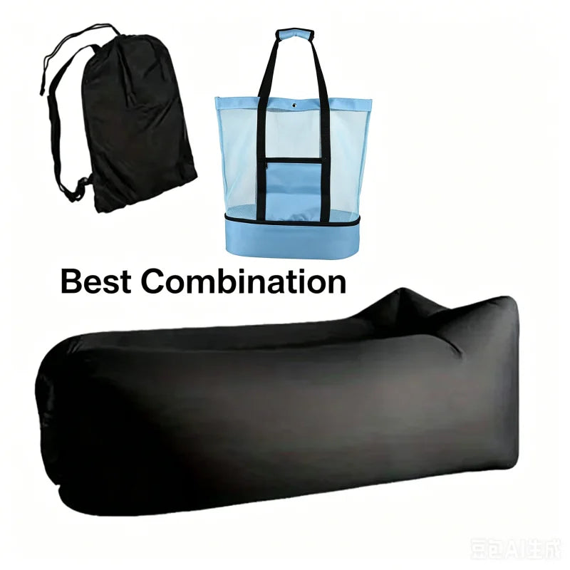 LUSQI Inflatable Lounger Air Sofa Extra Thick Foldable Couch For Outdoor Camping Beach Patio Quick Inflation Home Furniture